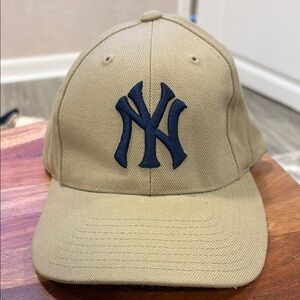 Tan Baseball Cap with Navy Logo